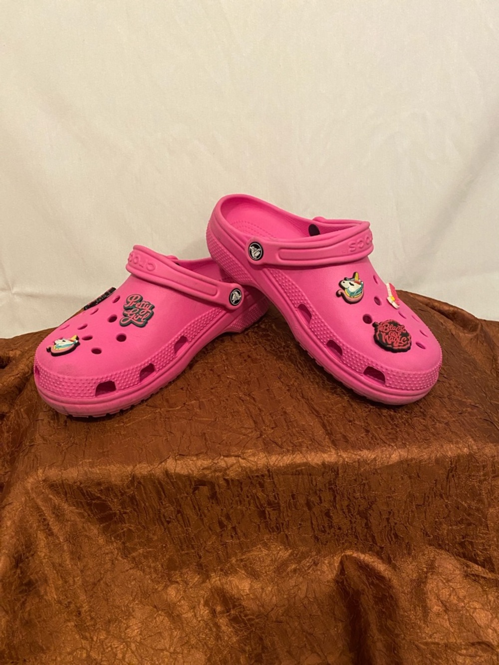 CROCS Kids Hot Pink Clog Sandals with Decorative Charms